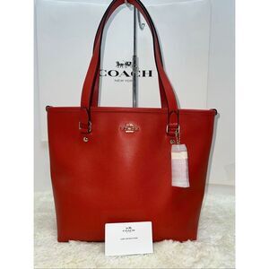 🔥🎁NWT! Coach Zip Top Tote Handbag Crossgrain Leather Carmine F36632 Msrp:$295